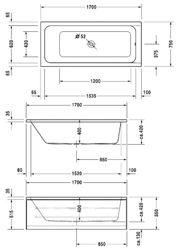 Wanna prostokątna DURAVIT D-CODE 170x75cm 700099000000000