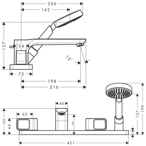 Bateria wannowa AXOR URQUIOLA 4-otworowa, el.zew., chrom 11443000