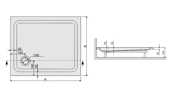 Brodzik prostokątny SANPLAST FREE LINE 70x100x5cm, biały 615040127001000
