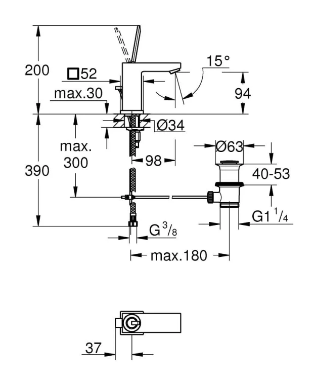 Bateria umywalkowa GROHE EUROCUBE JOY S, chrom 23654000