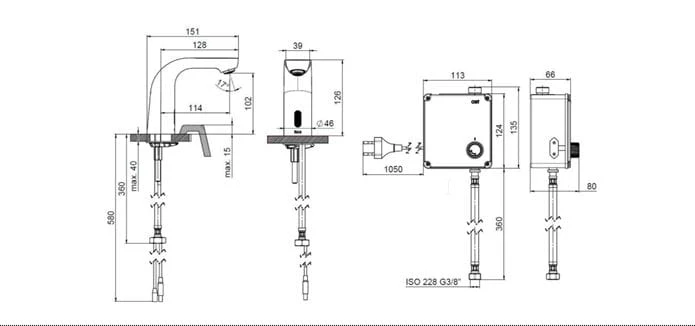 Bateria umywalkowa ROCA L20 elektroniczna, na wodę zmieszaną, z zasilaczem, chrom A5A5709C00