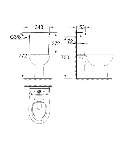 Spłuczka GROHE BAU CERAMIC 3/6L, podłączenie boczne, biały 39437000