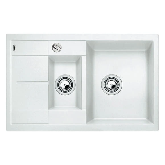 Zlewozmywak granitowy BLANCO METRA 6 S COMPACT 78x50 cm, z korkiem aut., biały, PuraDur 513468