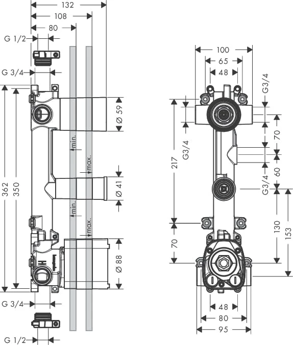 Element podtynkowy AXOR CITTERIO E do baterii termostatycznej 2 drożnej 36703000 36701180