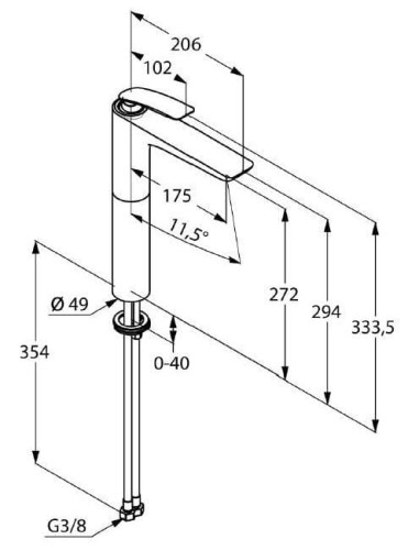 Bateria umywalkowa KLUDI BALANCE wysoka, bez korka, H=33cm, chrom 522980575