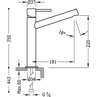 Bateria umywalkowa MAX TRES z wylewką 181 mm bez korka chrom 06220601