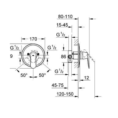 Bateria natryskowa GROHE EUROSMART COSMOPOLITAN chrom 32880000