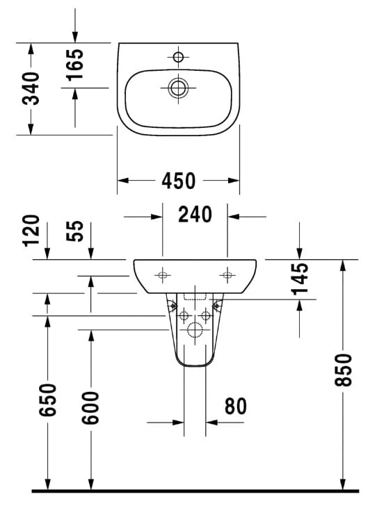 Umywalka DURAVIT D-CODE 45x34cm, biała 07054500002