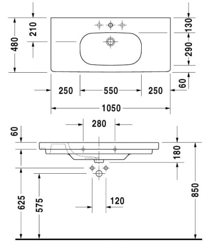 Umywalka DURAVIT D-CODE 105x48cm, biała 03421000002