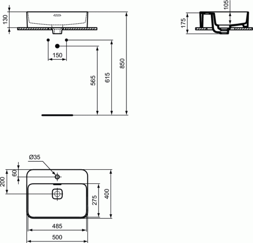 Uwywalka nablatowa IDEAL STANDARD STRADA II 50x40cm, prostokątna, biała T296601