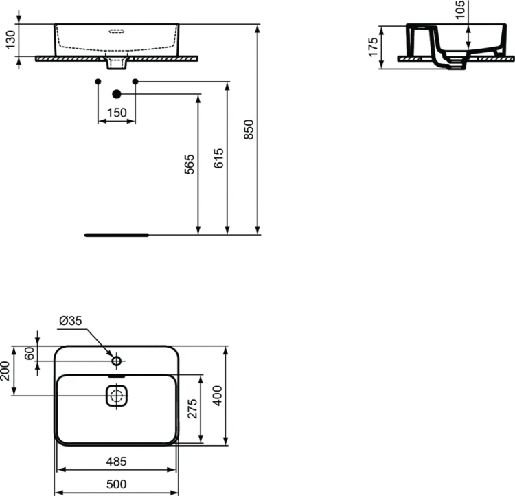 Uwywalka nablatowa IDEAL STANDARD STRADA II 50x40cm, prostokątna, biała T296601