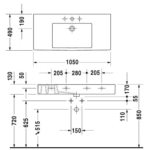 Umywalka DURAVIT VERO 105x49cm biała 0329100000