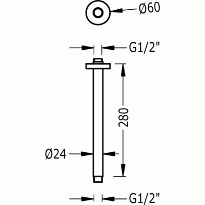 Ramię sufitowe TRES do głowicy natryskowej L-280 G1/2", chrom 13462102
