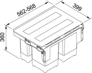 Sortownik odpadów GARBO 60-4 FRANKE 562x399x360 , 4 rodzaje odpadów, do szafki 60 121.0200.676