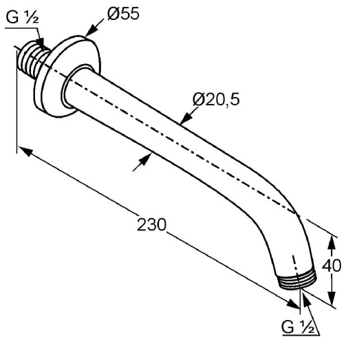 Ramię natrysku KLUDI FRESHLINE bez głowicy natrysku, L=23cm, chrom 6235405-00