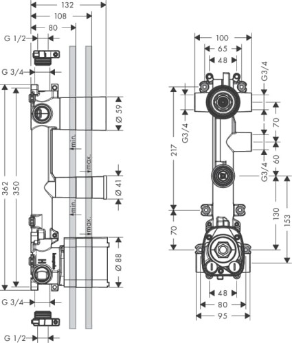Element podtynkowy AXOR CITTERIO E do baterii trójdrożnej 36704000 36708180