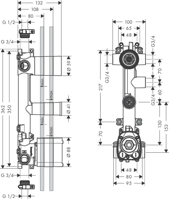 Element podtynkowy AXOR CITTERIO E do baterii trójdrożnej 36704000 36708180