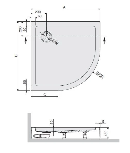 Brodzik półokrągły SANPLAST FREE LINE  80x80x5cm, zabudowany, ze stelażem i syfonem, biały 615040172001000