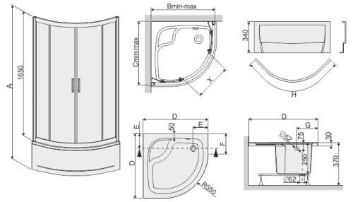 Kabina Natryskowa Półokrągła z Brodzikiem SANPLAST TX5 90 cm, Szkło W15, Srebrny Błyszczący 602271036238231