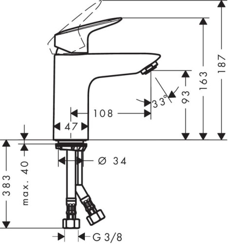 Bateria umywalkowa HANSGROHE LOGIS 100, zimna woda w środkowej pozycji chrom 71103000