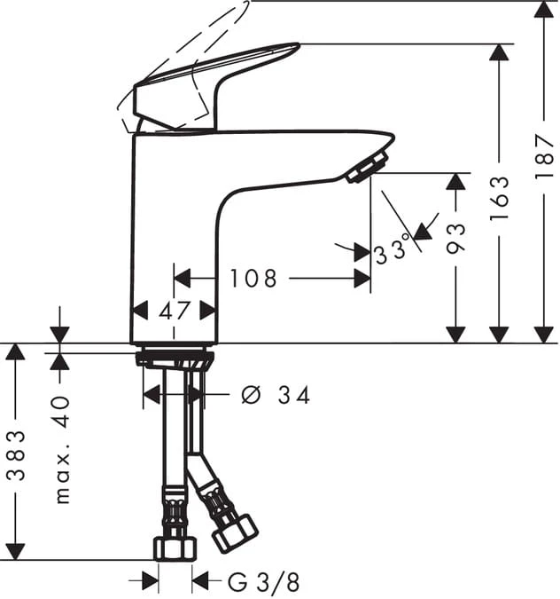 Bateria umywalkowa HANSGROHE LOGIS 100, zimna woda w środkowej pozycji chrom 71103000