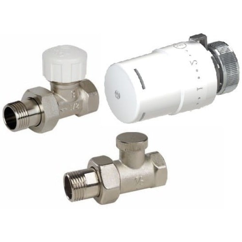 Zestaw termostatyczny ARCO 1/2" prosty, głowica, zawór termostatyczny i powrotny KCT02