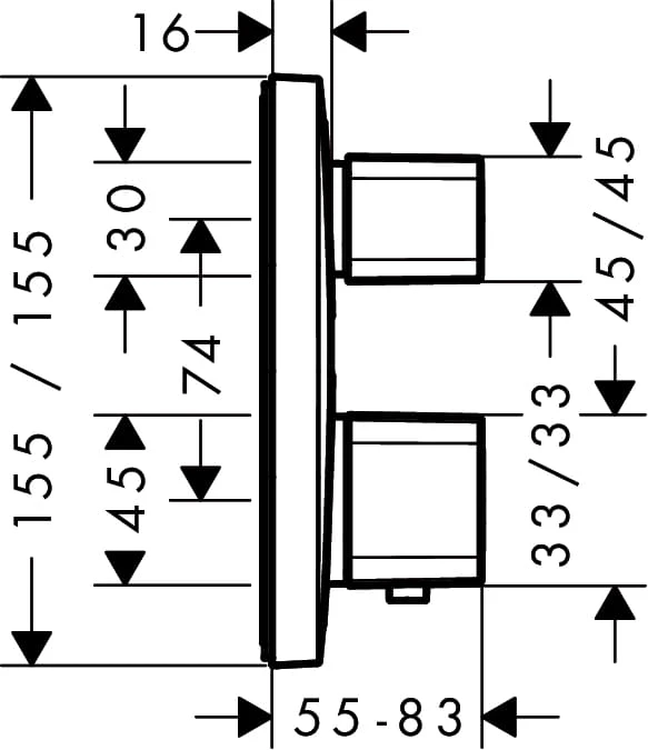 Bateria natryskowa HANSGROHE ECOSTAT E podtynkowa, termostatyczna, el.zew., z zaworem odc-przeł., chrom 15708000