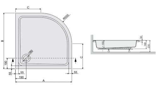 Brodzik półokrągły SANPLAST FREE LINE 90x90x15cm, biały 615040223001000