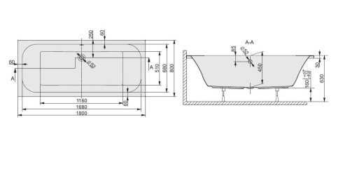 Wanna prostokątna SANPLAST FREE LINE 180x80cm, biała 610040028001000