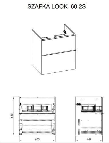 Szafka podumywalkowa ELITA LOOK 60x45cm, wisząca 2S, white 167077