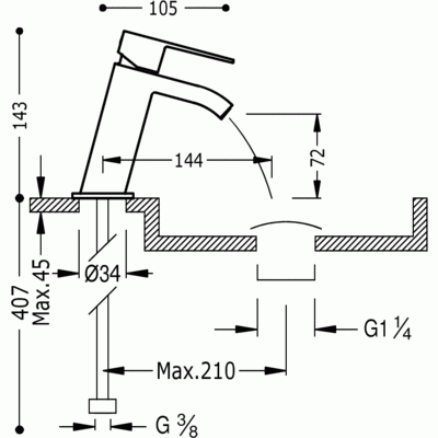 Bateria umywalkowa TRES CUADRO z kaskadą, chrom 00620101