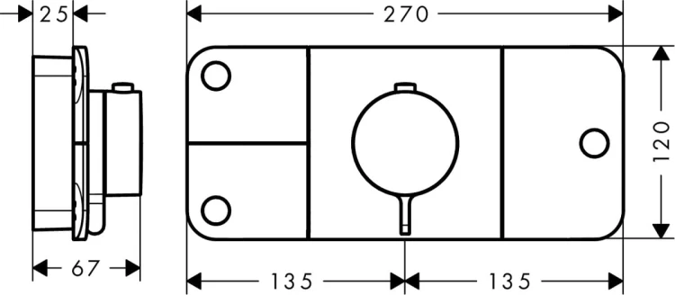 Moduł z termostatem (bateria) AXOR ONE do 3 odbiorników, podtynkowy, el. zewnętrzny, chrom 45713000