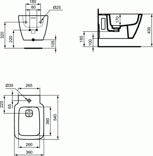 Bidet wiszący IDEAL STANDARD STRADA II 54x36cm, biały T297101