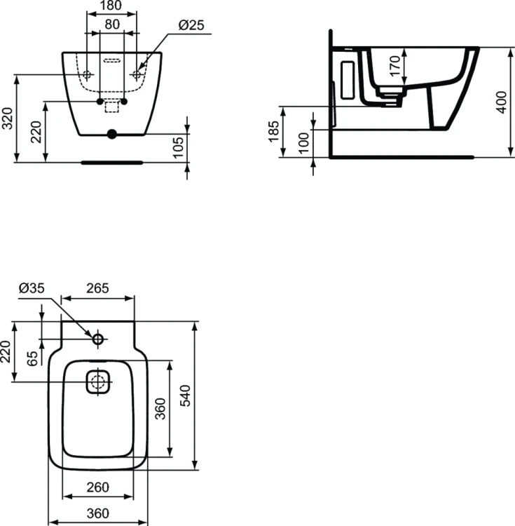 Bidet wiszący IDEAL STANDARD STRADA II 54x36cm, biały T297101