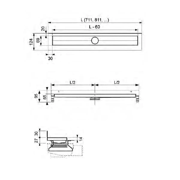 Rynna TECE prosta z wygiętym kołnierzem 80cm TECEdrainline 600801