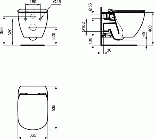 Miska wisząca IDEAL STANDARD TESI AquaBlade 54x37cm, biała T007901