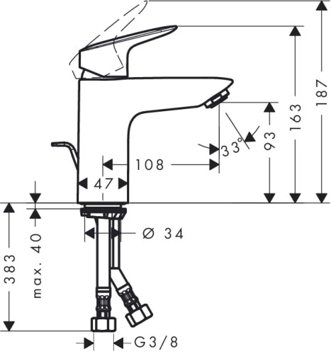 Bateria umywalkowa HANSGROHE LOGIS 100 zimna woda w środkowej pozycji, chrom 71102000