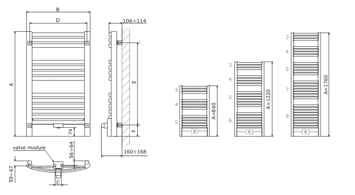 Grzejnik TERMA DEXTER PRO L=40cm, H=176cm, 684W, przyłącze Z8, biały G-DEP-17-4-SM-Z8-00