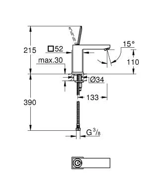 Bateria umywalkowa GROHE EUROCUBE JOY rozmiar M bez korka chrom 23658000
