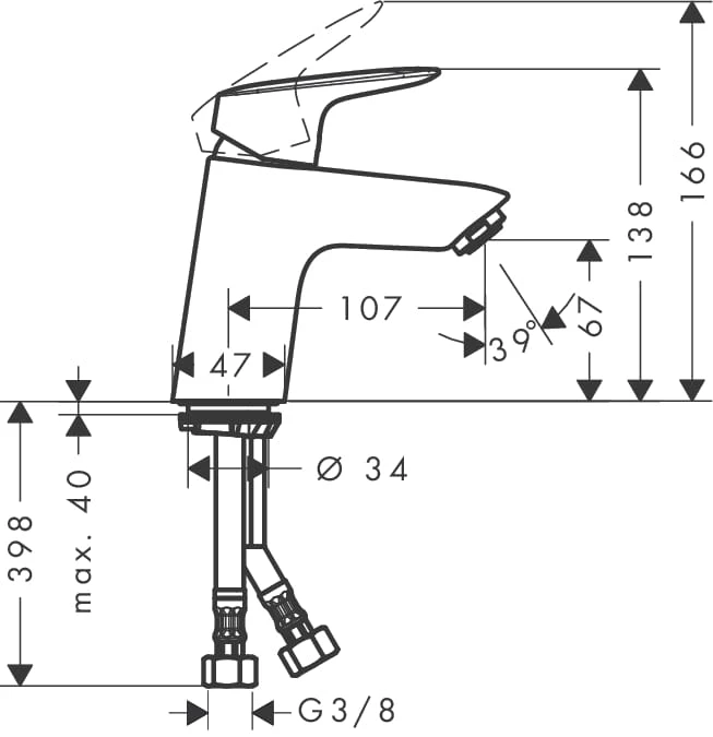 Bateria umywalkowa HANSGROHE LOGIS 70 bez korka, chrom 71071000