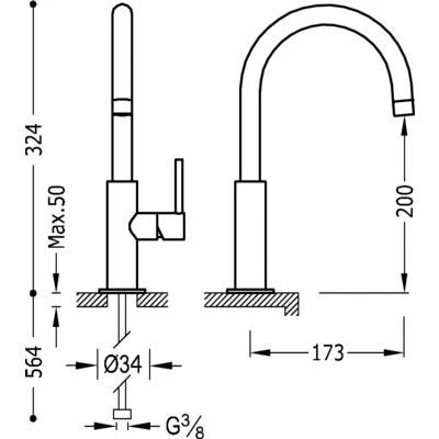 Bateria umywalkowa U STUDY-TRES bez korka, chrom 26290402