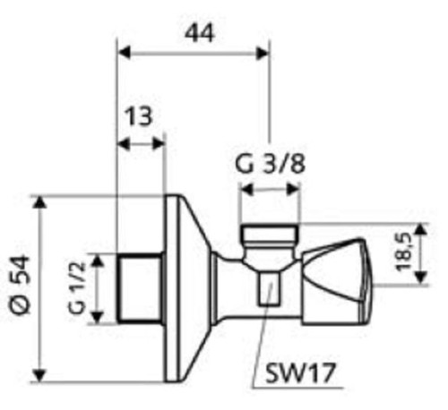 Zawór SCHELL SANLAND do baterii, grzybkowy, kątowy 1/2 x 3/8 bez zacisku chrom 970350000