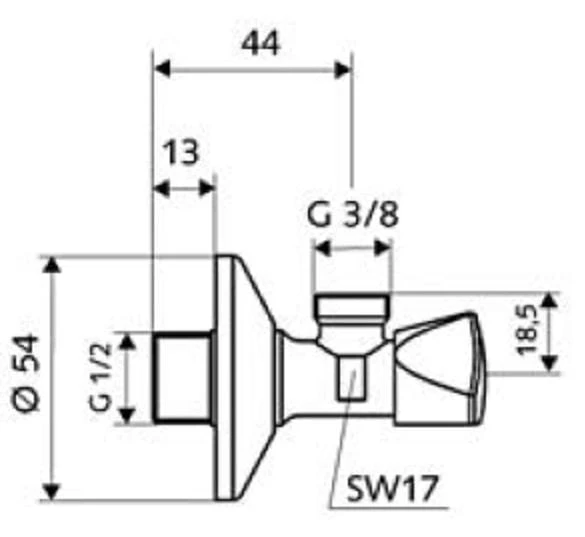 Zawór SCHELL SANLAND do baterii, grzybkowy, kątowy 1/2 x 3/8 bez zacisku chrom 970350000