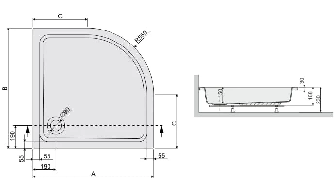 Brodzik półokrągły SANPLAST FREE LINE 80x80x15cm, biały 615040222001000