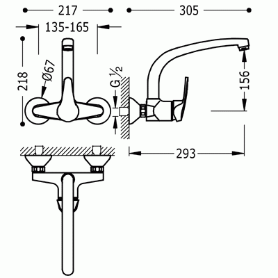 Bateria kuchenna ECOTRES, ścienna, wylewka 280mm, chrom 17033202
