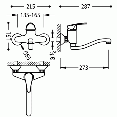 Bateria kuchenna ECOTRES, ścienna l=200mm, chrom 17032002
