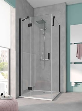 Drzwi prysznicowe KERMI OSIA 120cm, lewe, do ścianki, profil Czarny Soft OSSTL120203PK