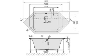 Wanna sześciokątna SANPLAST SPACELINE W6k/SPACE 190x90cm, ze stelażem przestrzennym, biała 610100156001000