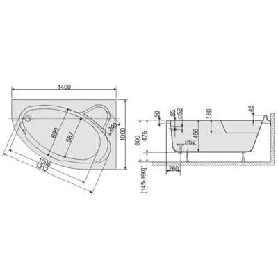 Wanna narożna SANPLAST COMFORT 140x100, prawa 610060020010000
