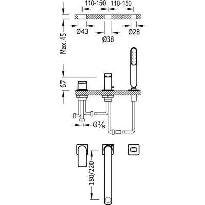 Bateria wannowa LOFT TRES 3-otworowa, chrom 20016203